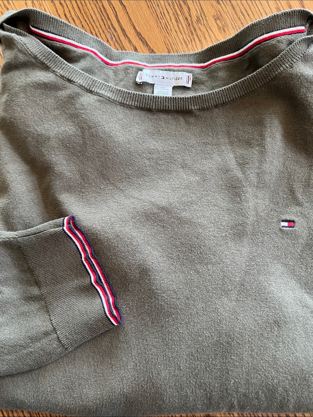Tommy Hilfiger Olive Green Crewneck Sweatshirt with Flag Detail